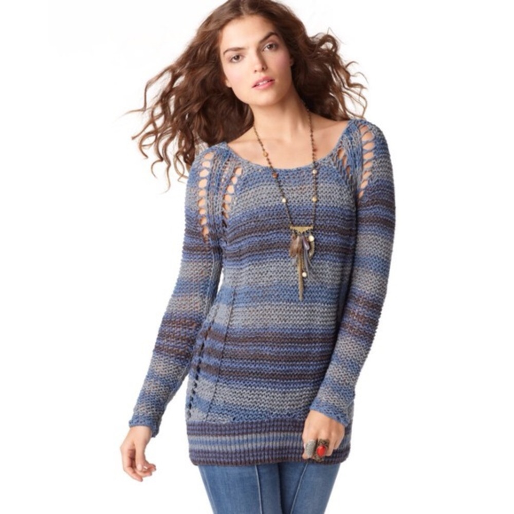 Free People Desert Moon Blue Striped Sweater